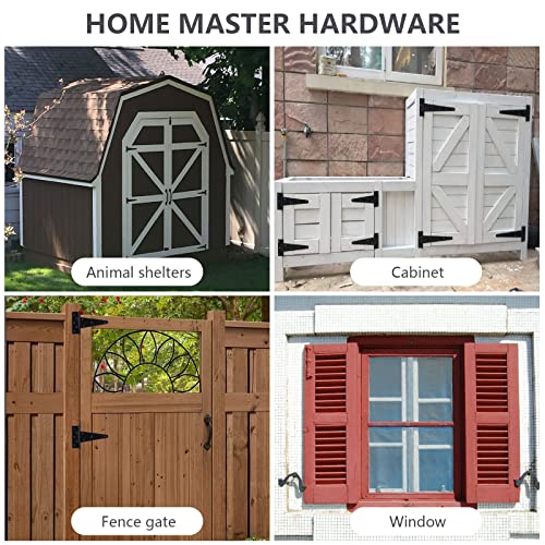 HOME MASTER HARDWARE Wood Gate Hardware Set- Heavy Duty 6" Gate Tee Hinge,Pull Set Gate Hardware Kit with Screws for Outdoor Fence Swing Gate Black Finish | 2 Pack T Strap Hinges, Self Locking Gate Latch, Pull Door Handle, Included Screws, Black, HOME MAS