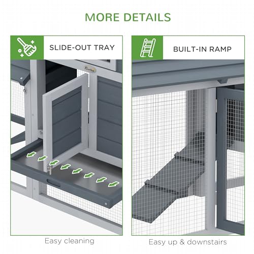 PawHut Grey Small Solid Wood In Ground Poultry Cage with 2 Doors, Nesting Box and Removable Tray D51-108GY | Hen House Poultry Cage, 2 Doors, Nesting Box, Removable Tray - color: Gray