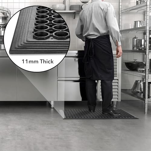GRIDMANN Rubber Floor Mat, 36" x 24" Anti-Fatigue Drainage Mat, Non-Slip and Grease Resistant for Restaurants, Commercial Kitchens, Bar Floors, Black - size: 36"L x 24"W x 0.4"Th