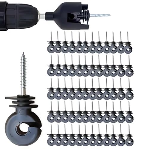 50 Pcs Black Electric Fence Insulator for Animal Husbandry Electronic | Screw-in Ring Design,1 Pcs Free Insulator Socket Tool, for Grid System Accessories Farm Livestock Wood Post Fencing