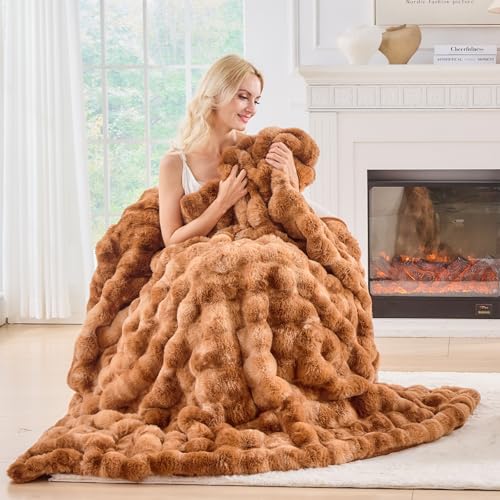 BENVWE Faux Fur Throw Blanket for Couch - Fluffy Soft Thick Bubble Blanket for Living Room Home Decor - Fathers Day Birthday Gifts for Women Men, Tie-dye Caramel, 50" x 60" - color: Tie-dye Caramel, size: Throw(50" x 60")