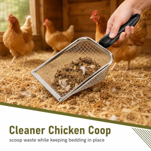 Chicken Poop Scooper,Chicken Coop Cleaning Tools,Mesh Sifting Shovel with 3.8mm & 5mm Holes,Metal Chicken Coop Rake and Scoop Tool,Scooper Shovel for Sifting Sand,Litter,Chicken Supplies(2 Pcs)