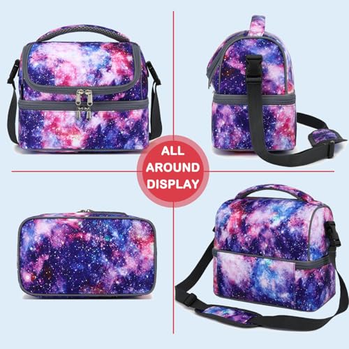 FlowFly Double Decker Cooler Insulated Lunch Bag Large Tote for Boys, Girls, Men, Women, With Adjustable Strap,Galaxy - color: Galaxy