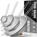Walfos Extra Fine Mesh Strainer Set of 4-9.35", 6.95", 4.6", 2.7", Stainless Steel 30 Mesh Sieve with Sturdy Handle, Kitchen Food Strainers Sifters for Quinoa, Pasta, Fruits, Vegetables, Rice, Tea - style: 4pcs (2.7", 4.6", 6.95", 9.35") Strainers