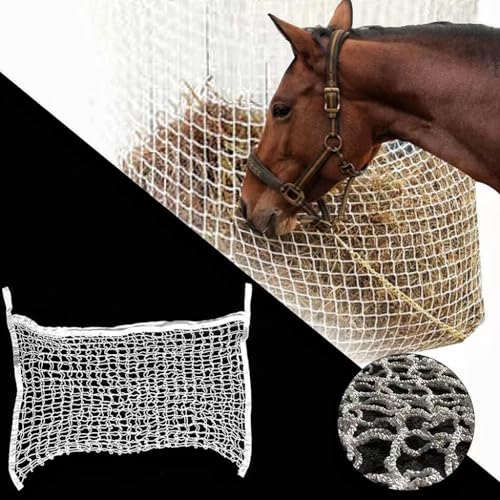 2 Pieces, White, Slow hay net for Horse Hay Feeder mesh hay Bag Goat stall Trailer Horse Feed (35 x 31 inch)