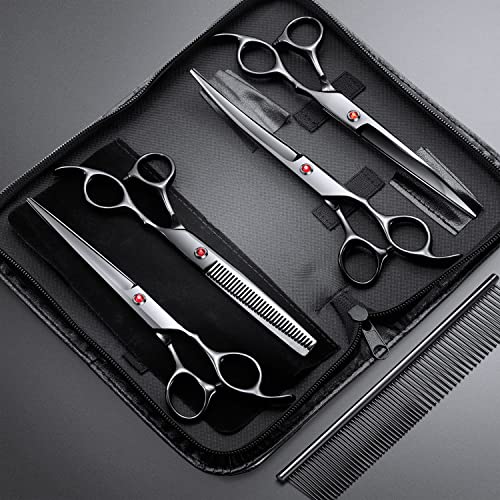 Gimars 7.0in Professional 4CR Stainless Steel Safety Round Tip 6 in 1 Dog Grooming Scissors Heavy Duty Titanium Coated Pet Grooming Scissor for Dogs, Cats and Other Animals - style: 7inch Black 6 in 1 Professional