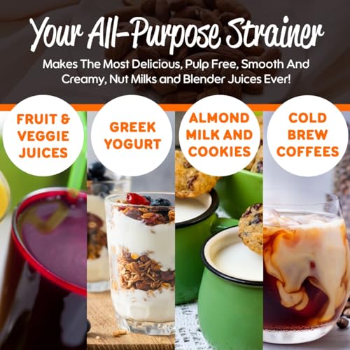 Pro Quality Nut Milk Bag 2 Pack - 12"X12" XL Bags - Commercial Grade Reusable All Purpose Food Strainer - Food Grade BPA-Free - Ultra Strong Nylon Mesh - Almond Milk, Juices, Cold Brew Recipes Videos