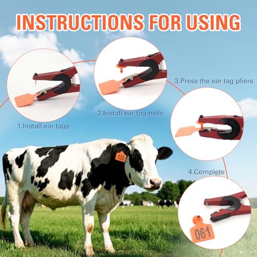 Cattle Ear Tags 001-100, 100Pcs Plastic Livestock Ear Tag for Cows Goats Sheep Pigs with Pliers Applicator & 2 Pins, Animal ID Tags for Ranch Farm Herd Tracking, Laser Print (001-100, Orange) - color: Orange