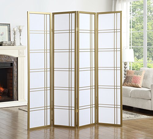 Roundhill Furniture Seto 4-Panel 4 Golden Room Divider Screen, Gold - color: Gold