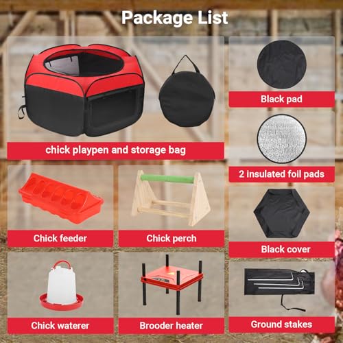 FAMIROSA Brooder Box for Chicks Starter Kit, Pop up and Breathable Chicken Brooders, Collapsible Brooding Box/Playpen with 10 x 10in Brooder Plate, Chicken Waterer, Feeder, Perch for Duck, Quail