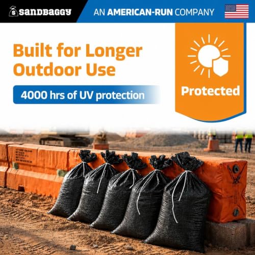 Sandbaggy Heavy Duty Black Sandbags – 14x26 in Empty Poly Bags w/ 4000 HR UV Protection – Ultra-Tough Sand Bags for Flooding, Construction & Barriers – Military Grade (5)
