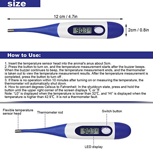 Portable Livestock Pet Thermometer with Electronic Display, Accurate Measurement for Pigs, Cats & Dogs, Included