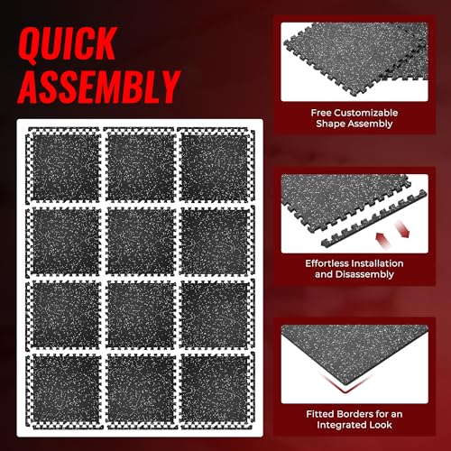 SUPERJARE 0.79'' Extra-Thick Exercise Equipment Mats, 12 Pcs 48 Sq Ft Rubber Top Floor Tiles with High Density EVA Foam, Interlocking Gym Flooring for Home Gym, Workout Mat, Black/Grey - size: 12 Tiles (48 Sq Ft)