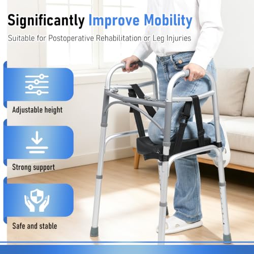 Knee Sling Attachment for Walker, Adjustable Leg Support Pads | Comfortable Ergonomic Leg Lift with Safety Pads, Fits Most Walkers, Supports Up to 300 lb