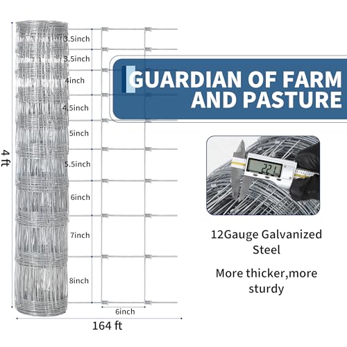 Farm Fence 5ft x 328ft Galvanized Wire for Livestock Deer Goat Hog | Rustproof Barrier for Cattle, Deer, Goat, Yard & Pasture Livestock Protection ﻿ - size: 5ft x 328ft