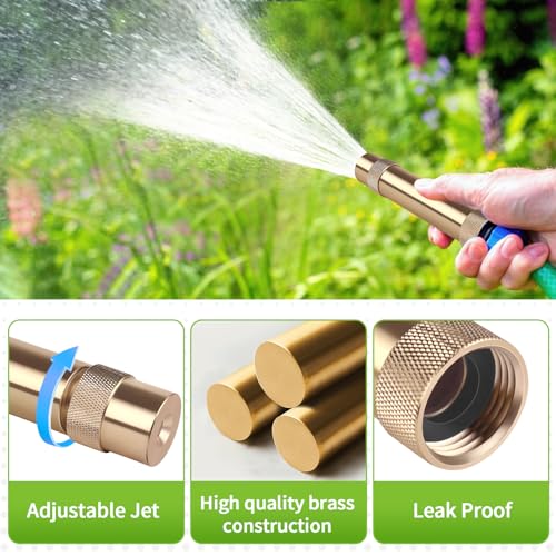 Heavy Duty Brass Twist Hose Nozzle, Adjustable Garden Water Hose Nozzle, 3/4’’ GHT Water Spray for Garden, Lawn, Car Wash & Outdoor Cleaning - style: Twist Adjustable 1
