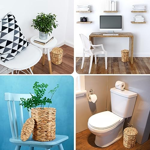 Ctosree 2 Pcs Wicker Trash Can Basket Woven Waste Basket with Lid Bathroom Wastebasket Garbage Bin with 100 Pieces of Trash Bags for Bedroom Farmhouse Home Office Kitchen(Brown, Small) - color: Brown, size: Small