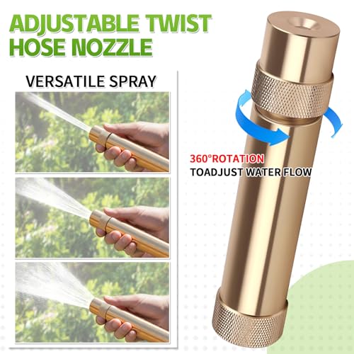 Heavy Duty Brass Twist Hose Nozzle, Adjustable Garden Water Hose Nozzle, 3/4’’ GHT Water Spray for Garden, Lawn, Car Wash & Outdoor Cleaning - style: Twist Adjustable 1