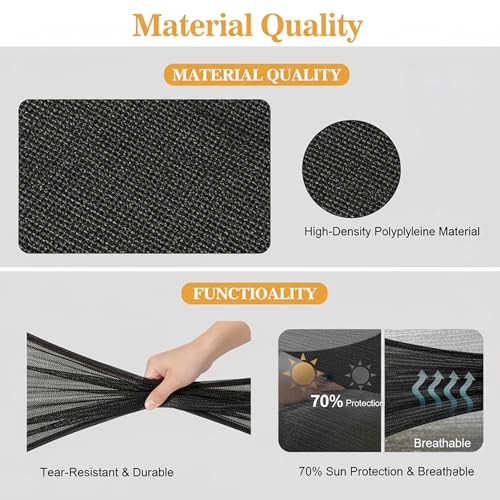 Sukh 70% Shade Cloth for Garden - 6.5 x 10 FT Sunblock Black Mesh Tarp | Sun Shade Sail with Grommets for Patio, Greenhouse, Outdoor Plants, Raised Beds Netting, Privacy Fence Screen for Balcony - size: 118*78in