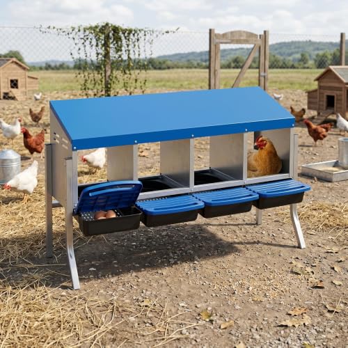 Garvee 4-Hole Roll Away Egg Collection Chicken Nesting Box | Galvanized Steel Nest Box for Laying Eggs - color: Blue, size: 4 holes with legs