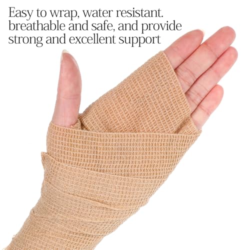 24 Rolls Self Adhesive Bandage Wrap, Vet Wrap 4 Inch x 5 Yards for Horses Dogs Wounds Care, Beige Self Sticking Elastic Bandage Tape for Wrist, Ankle, Sports