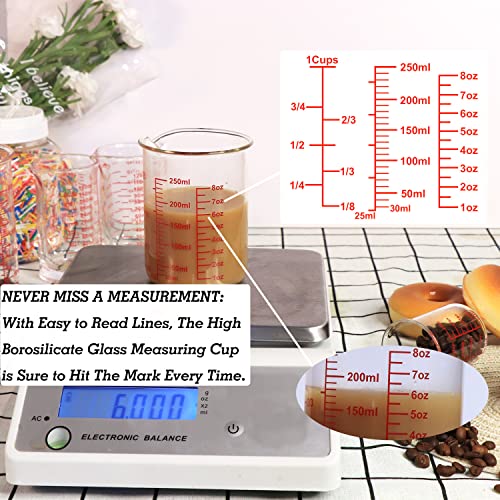 High Borosilicate Glass Measuring Cup Set-V-Shaped Spout，Includes 250ml(8OZ), 500ml(16OZ), and 1000ml(32OZ) Glass Measuring Beaker for Kitchen or Restaurant, Easy to Read - size: 250ml/500ml/1000ml Measuring Cup Set