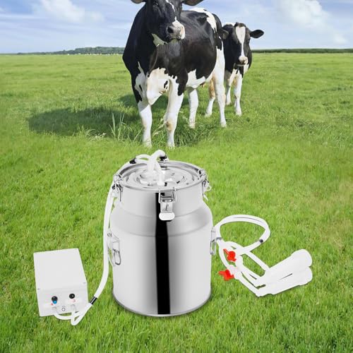 Pulsation Milking Machine for Cows and Goats, 14L Electric Cow Milker Milking Machine with Stainless Steel Bucket, Speed Adjustable Pulsating Vacuum Pump (14L) - size: 14L