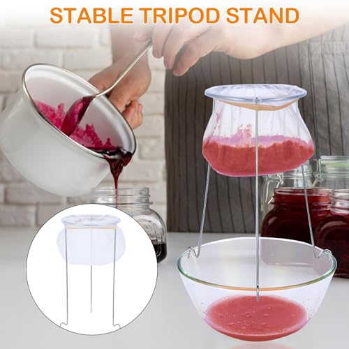 Jelly Strainer Stand with 4 Reusable Straining Bags, Stainless Steel Strainer Stand with Replacement Strainer Bags for Straining Juice Yogurt Cheese Broth Nut Milk