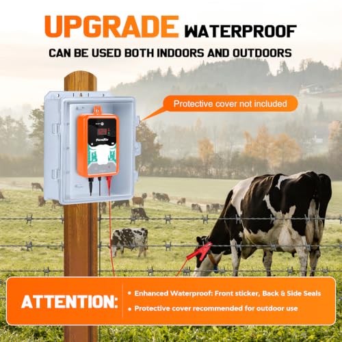12KV DC AC Powered Electric Fence Charger, 15 Miles 4 Joules, LED | LED Indicator Light, High Power Pulse Energy, Waterproof, for Livestock,Farm Animals, Pets, Poultry, Ranches and Gardens - color: Orange
