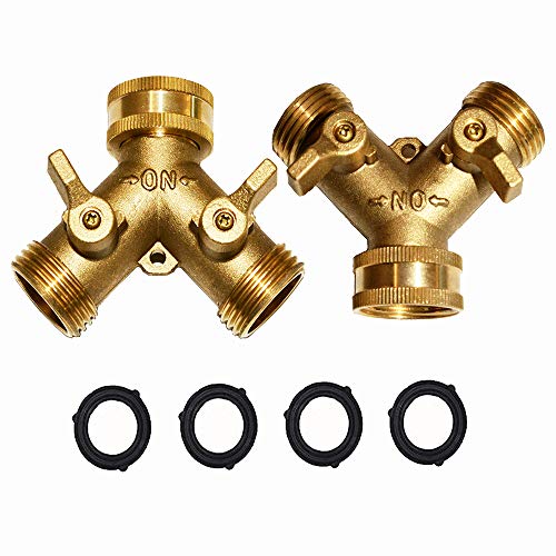 2 Way Hose Y Valve Hose Splitter Garden Hose Y Valve Connectors 2 way shut off valves With Solid Brass Handle Brass Y Valves Water Garden Hose Adapter 3/4"GHT Thread Extra 4 Presure washers - size: 3/4" S