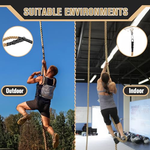 Gym Climbing Rope, Indoor Outdoor Climbing Ropes - Climbing Rope for Adults - 10ft Length, 1.5" Diameter, Climbing Ropes with Hook for Indoor and Outdoor Fitness