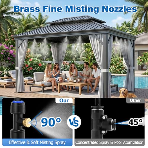 20 Pack Brass Misting Nozzles with 10 Pack Brass End Plugs, 0.02"/0.4mm Orifice 10/24 UNC Thread Replacement Misting Heads for Outdoor Cooling System, Ideal for Patio, Horse Barn, Dust Control