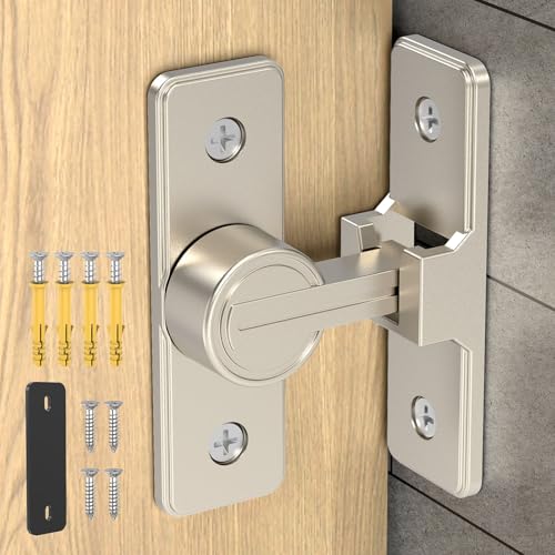 90° Heavy Duty Zinc Alloy Barn Door Lock Nickel 1 Pack | Security Sliding Door Latch for Barn, Garden, Bathroom, Fence, Shed，With Screws & Washers - color: Nickel-1 Pc
