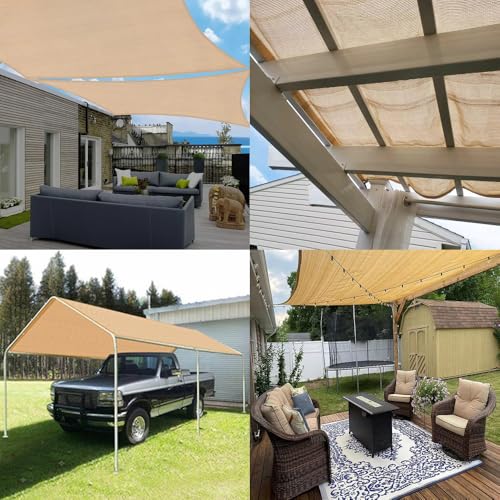 6x6 FT Shade Cloth, 90% UV Block, 200GSM HDPE Fabric | Breathable Beige Sun Shade Screen with Grommets for Patio, Pergola, Garden, Outdoor, Deck, Backyard & Carport - size: 6x6 FT