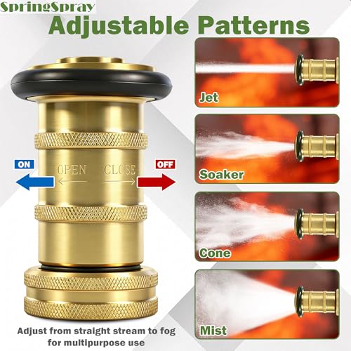 1" NPSH/NPT Brass Fire Hose Nozzle | Heavy Duty Adjustable Spray Jet Fog Nozzle, Constant Flow Industrial Firefighter Nozzle, 36 GPM, 100 PSI - size: 1"NPSH