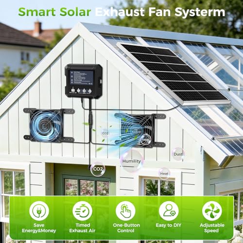 25W Smart Solar Fan for Chicken Coop, Solar Powered Fan for Dog Shed Garage | 2500mAh Battery, 3 Smart Modes, Memory Function, IP65 Waterproof, - size: 25W Solar Fan + Smart Control