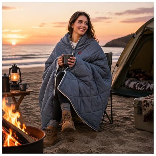 Wearable Heated Blanket,12V Cordless 15000 mAh,3 Heating Set | Cordless heating pad design,Battery Operated,Sherpa Lining,Heated Shawl Throw Blanket for Car,Camping,Backpacking,Hiking - color: Gray