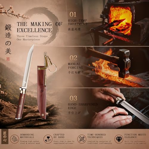 Purple Dragon Japanese Fixed Blade Knife with Wooden Sheath | Full Tang Camping Knife with Rosewood Handle, Built for Survival, Bushcraft & Outdoor Use, Gifts for Men