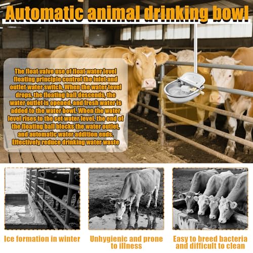 Automatic Animal Drinking Water Bowl with Float Valve and Drainage Hole 304 Stainless Steel Feeder Trough Dispenser Waterer Livestock Water Trough Suitable for Pet Dog Horse Cattle Goat Sheep（Dia 9in） - style: 2.5L-1pc