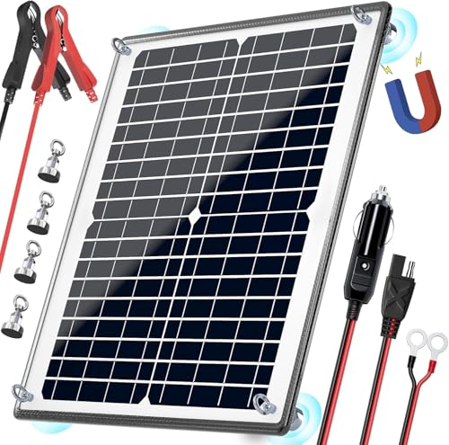 POWOXI 20W Magneti Solar Battery Charger 12V Trickle Charger Maintainer | Strong Magnetic Mount | Easy Installation | Battery Protection System | Waterproof Design | Durable Tempered Glass Panel - size: Magnetic-20W