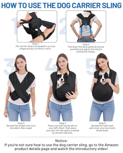 Dog Sling Carrier for Small Pet, Hands Free Front Backpack | Reduces Back & Neck Pain, Adjustable, Soft Cotton, Fit Dogs, Cats, Puppy up to 13 lb,Black - color: Black