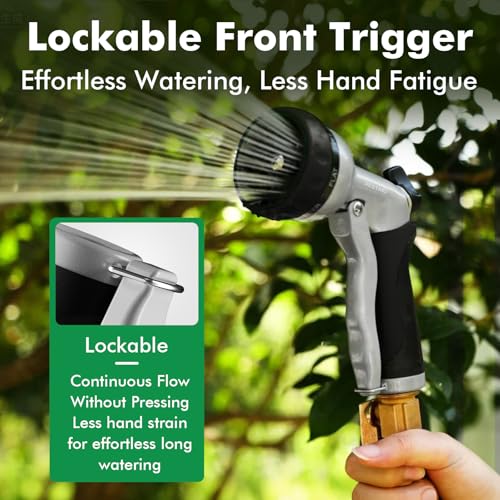 RESTMO Garden Hose Nozzle, Heavy Duty Metal Water Nozzle with 7 Adjustable Spray Patterns, High Pressure Hand Sprayer with Flow Control, for Watering Plants & Lawns, Washing Cars & Pets, Black - color: Black