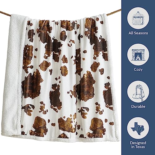 Indigo Hill by HiEnd Accents Elsa Cow Print 54x68 Sherpa Throw Blanket | Brown Cowhide Pattern, Rustic Western Style, Animal Print Fleece Blanket for Camping, Outdoor, Couch, Sofa, or Bed - color: Elsa Cow Print Brown
