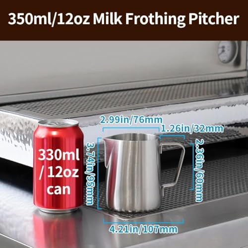 watchget 12oz Milk Frothing Pitcher Stainless Steel Espresso Steaming Jug | Internal Scale, Milk Coffee Cappuccino Latte Art Barista Steam Pitchers,Barista Coffee Bar Accessories, 350ml, Matte Silver - color: Matte Silver, size: 11.8 Ounces