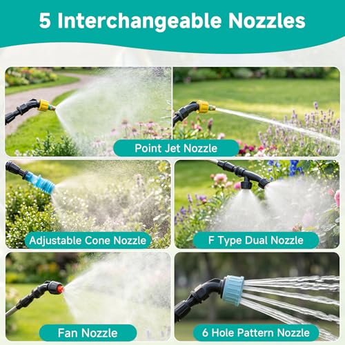 Battery Powered Garden Sprayer 2 Gallon, 7.4V High Pressure Rechargeable Weed Sprayer with 3 Pressure Mode, 5 Spray Nozzles, Telescopic Wand, Battery Indicator, Adjustable Strap for Lawn Garden, Green - color: Green
