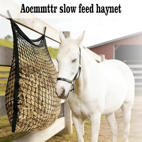 2 Pack Slow Feed Hay Nets for Horses, Goats and Cattle | Durable nylon slow-feeding bags hold forage for horses, goats, and cattle in stalls, paddocks, trailers, and stables.