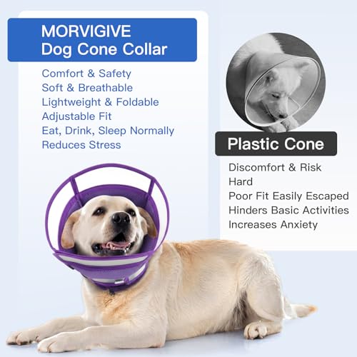 Dog Cone Collar After Surgery to Stop Licking | Adjustable Elizabethan Collar for Neutering, Lightweight Breathable Recovery Neck Cone to Prevent Biting Wounds & Hot Spots (Purple, L) - color: Purple, size: Large