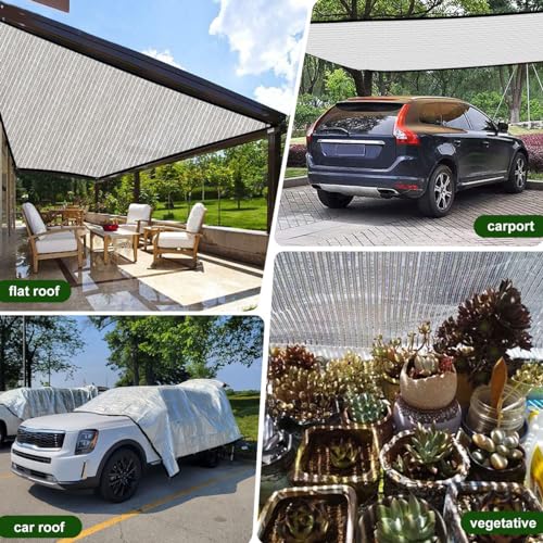 Shade Cloth-Thickened and Encrypted 80% Aluminum Shade Cloth for Greenhouse Balcony Garden,Outdoor Pergola,Lawn,Cars.Easy Hanging with Edges and Holes,Silver Heat Reflective Tarp - size: 10ft×12ft