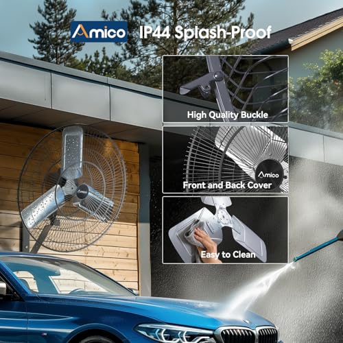 Amico 30 Inch Wall Mounted Fan with Remote Control, Brushless DC Motor | 8 Speeds, High Velocity Whisper-Quiet, Outdoor Oscillating Waterproof Shop Fan with Timer for Gym, Patio,Garage, Warehouse - size: 30 inch