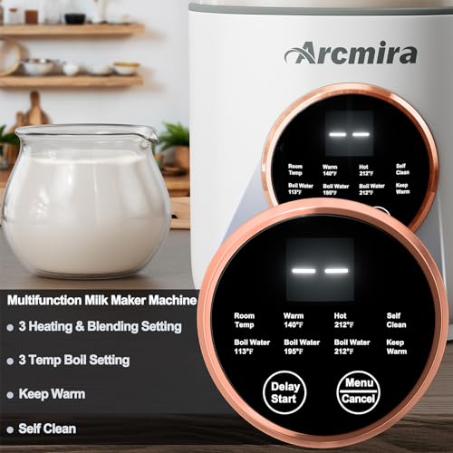 Arcmira Automatic Nut Milk Maker Machine, 35oz Soy Milk Maker with 10 Blade | No Soak/Delay Start/Keep Warm/Self-Clean for Homemade Almond/Soy/Oat Milk, Juice, Plant-Based & Dairy Free for Family & Party - color: Off White